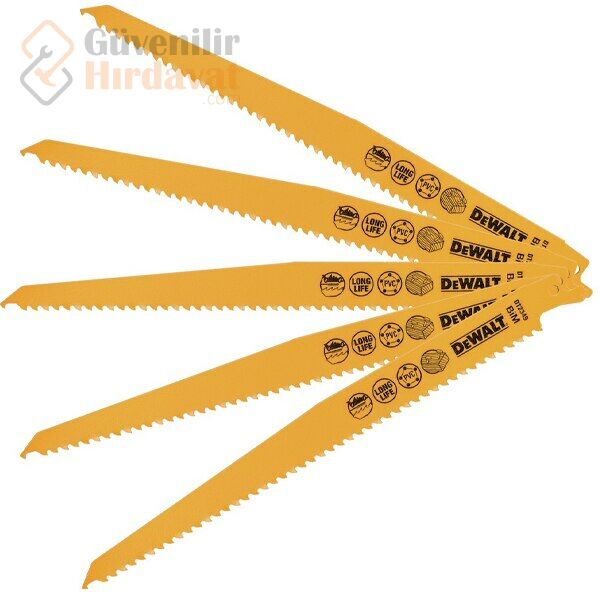 Dewalt Dt2349 5 Li Ahşap Kesim Tilki Kuyruğu Testere Bıçağı Çivili Ahşap,Sert Plastik 5 Ad