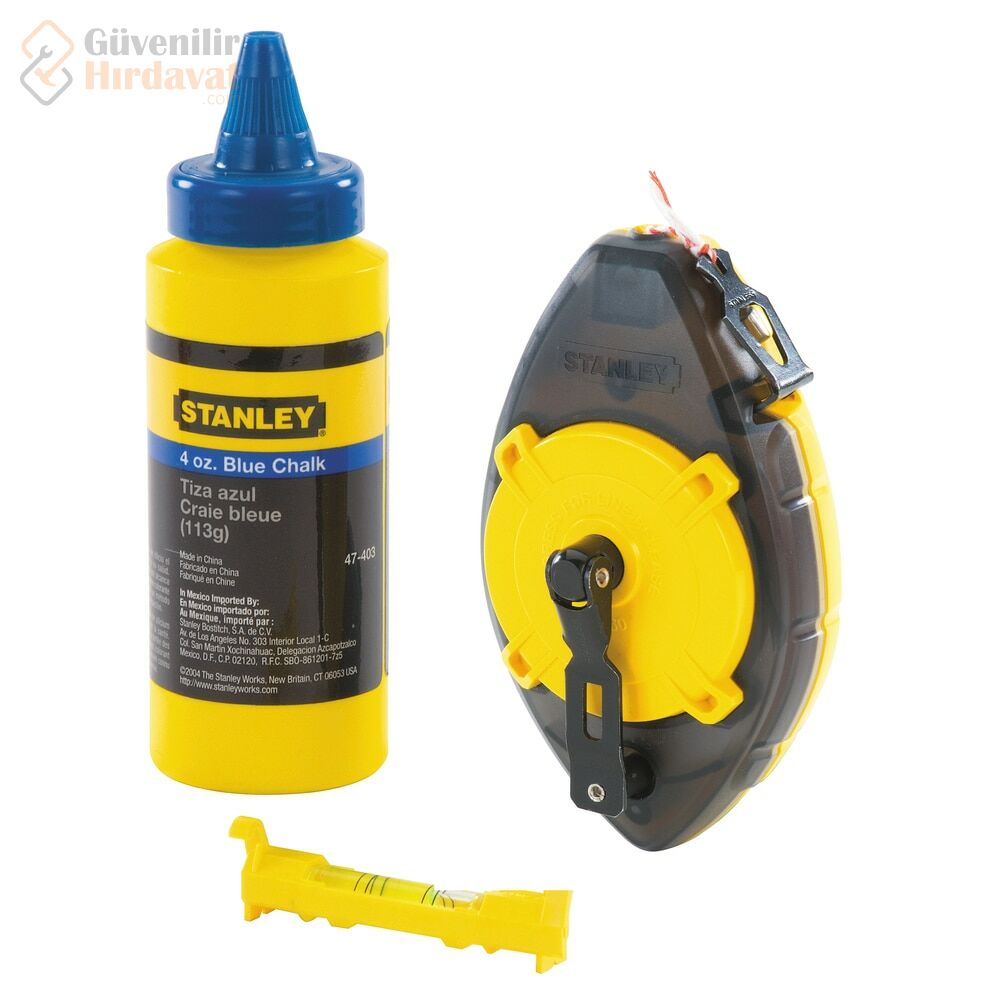 Stanley 0-47-465 Çizim ipi-30 M- 113 gr Mavi Boya ve Mini Su Terazisi