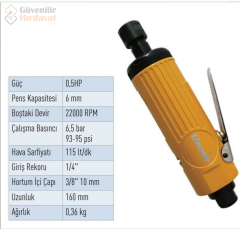 Unoair AT-7033M 6 mm Kalıpçı Taşlama 22.000 RPM