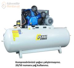Puma İtalyan Kafa 500 L Litre 7,5 Hp 380 Volt 8 Bar Pistonlu Kompresör Termik Şalterli