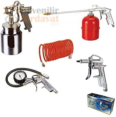Max Extra 5 Li Kompresör Seti 5 Parça Hava Tabancalı Hortumlu Havalı Set