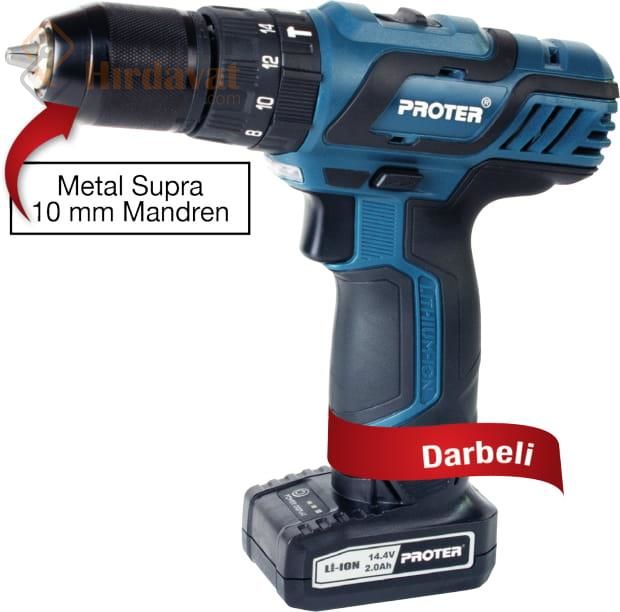 Proter PST 614 LD 14.4V 2 Ah Li-ion Çift Akülü Darbeli Matkap Vidalama